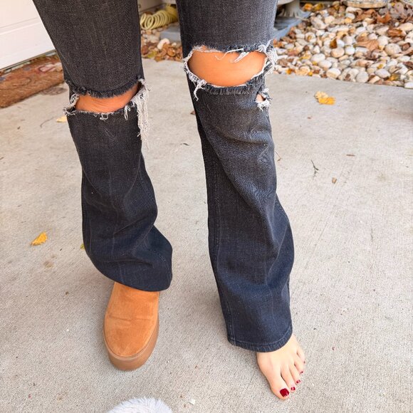 Free People Black Distressed Flare Jeans - Picture 3 of 5